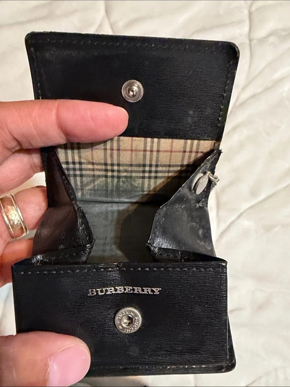 Burberry Black Leather Chain Card Holder Wallet